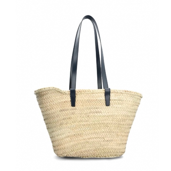 CELINE Triomphe logo leather trimmed raffia tote shoulder bag - Picture 4 of 10